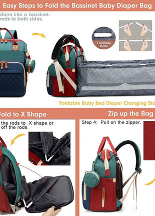 Diaper Bag Backpack 16.5" – Waterproof Oxford Baby Bag with Changing Station, USB Port, 18 Pockets