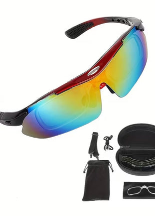 Sports Sunglasses 14cm UV400 PC Lens – Wraparound Impact-Resistant Eyewear – Rainbow Tint