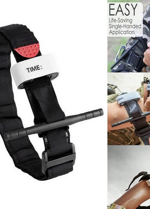 Tourniquet 95cm Emergency Nylon Strap – One-Handed Operation with Windlass Rod – Reusable First Aid Black/Red