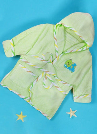 Baby Green Hooded Baby Bathrobe with Turtle Embroidery