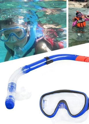 Youth Snorkel and Mask Set – Dual Lens Silicone Skirt – Adjustable Strap – Splash Guard Tube – Red, Blue, Black, Yellow