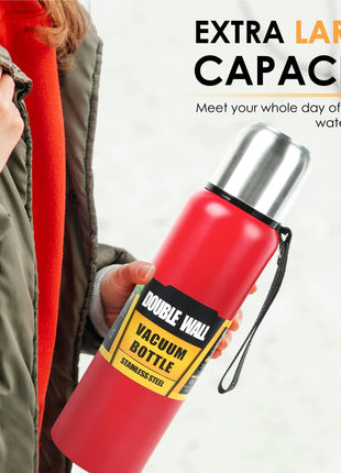 Stainless Steel Red Insulated Vacuum Bottle Double Wall Thermal Flask for Hot and Cold Drinks
