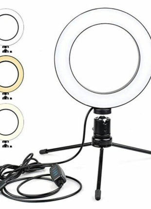 LED Ring Light 20cm with Tripod – Dimmable USB Fill Light with 3 Color Modes – Compact Desk Setup – Black