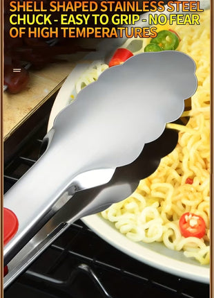 Grill Tongs Stainless Steel 30/35 cm – Heat-Resistant ABS Handle – Lockable Red Grip
