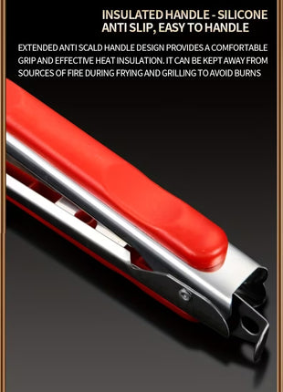 Grill Tongs Stainless Steel 30/35 cm – Heat-Resistant ABS Handle – Lockable Red Grip