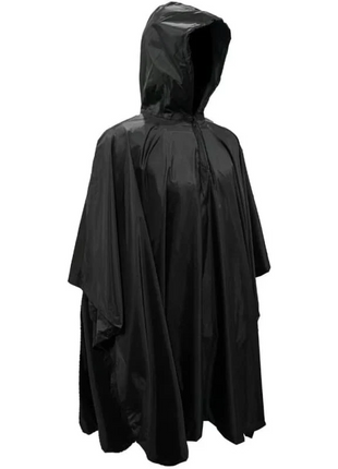 Hooded Cape Raincoat Waterproof Reusable Black Poncho Lightweight Outdoor Rain Protection for Hiking Camping Travel Commuting