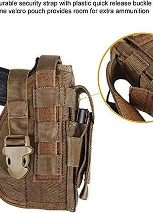 Tactical Pistol Holster Medium – Right Hand MOLLE Fit 600D Nylon with Mag Pouch – Black