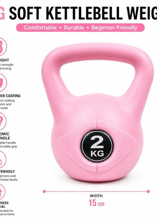 Vinyl Coated Cement Filled Kettlebell Weight 2kg to 16kg Home Gym Strength Training - 2kg pink