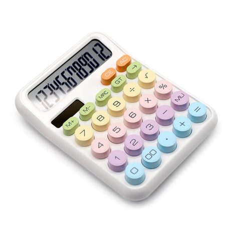 12-Digit Solar Calculator – Pastel Dopamine Design – Large Buttons – Classroom & Office Use