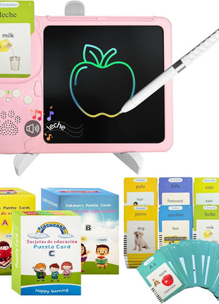 Children's LCD Handwriting Board + 112 Flash Cards – ABS Learning Tablet with Talking Reader – Drawing Toy for Kids 3–7