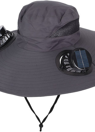 Solar Fan Sun Hat 48cm Brim with Dual Fans – USB Rechargeable Wide Brim Outdoor Cooling Hat