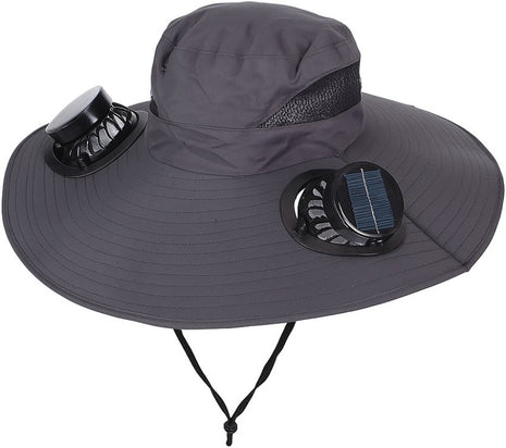Solar Fan Sun Hat 48cm Brim with Dual Fans – USB Rechargeable Wide Brim Outdoor Cooling Hat