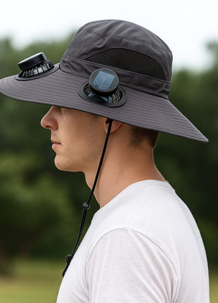 Solar Fan Sun Hat 48cm Brim with Dual Fans – USB Rechargeable Wide Brim Outdoor Cooling Hat