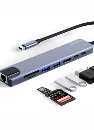 UNISYNC 8-in-1 USB-C Docking Station with 87W PD, HDMI, USB 3.0, RJ45, SD/TF – Slim Hub