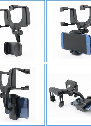 Rearview Mirror Phone Mount for 2.1–2.4" Mirrors – 360° Rotating ABS Holder for Smartphones GPS