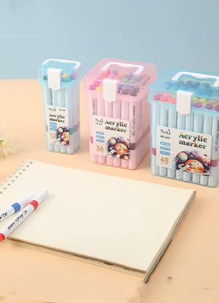 Acrylic Markers Set – Water-Based Fine Tip – Non-Toxic Assorted Colors with Carry Box
