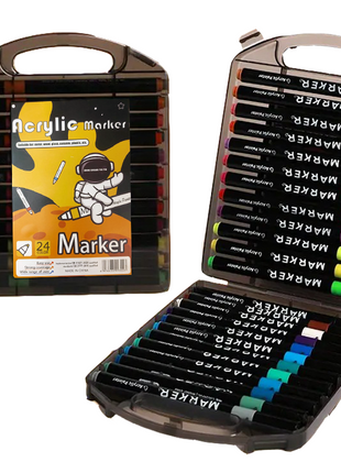 Acrylic Brush Marker Set –  Water-Based Pigment – Multi-Surface – PP Storage Case