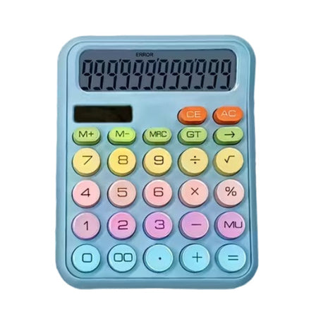 12-Digit Solar Calculator – Pastel Dopamine Design – Large Buttons – Classroom & Office Use