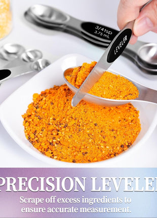 Magnetic Measuring Spoons Set 8-Piece Stainless Steel Dual-Sided Nesting with Leveler