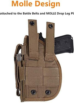 Tactical Pistol Holster Medium – Right Hand MOLLE Fit 600D Nylon with Mag Pouch – Black