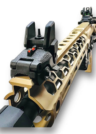 Folding Front & Rear Backup Sights Set – 20mm Rail Mount – Flip-Up Polymer Airsoft Sights – Dual Fiber Optic – Black