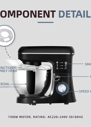 4.5L 1300W Stand Mixer with 6-Speed Pulse Control, Stainless Steel Bowl, Splash Guard, Dough Hook, Whisk, Beater