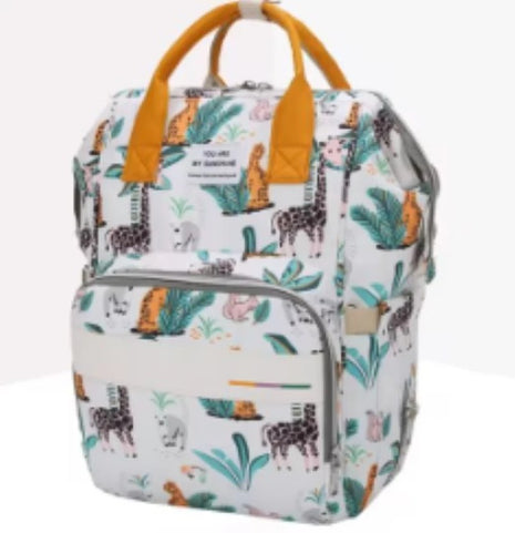 Baby Diaper Backpack 25L Waterproof – Insulated Bottle Pockets + Tissue Slot + Stroller Straps – Safari Animal Print