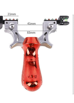 Hunting Slingshot – Alloy Frame + Red Laser + Level – Ergonomic Grip – 2 Bands