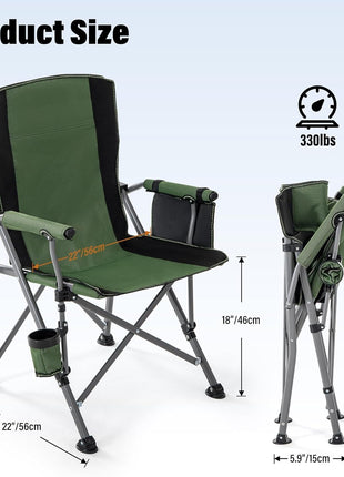 Camping Chair 150kg Capacity – High Back Mesh & Oxford – Green or Grey with Armrest & Cup Holder