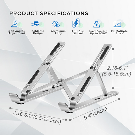 UNISYNC Portable Adjustable Laptop Stand – Aluminum Alloy Folding Computer Stand