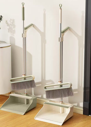 Broom and Dustpan Set 113cm – Soft Nylon Bristles, Waterproof PP/PET/Steel, Quick-Dry – Silver Gray
