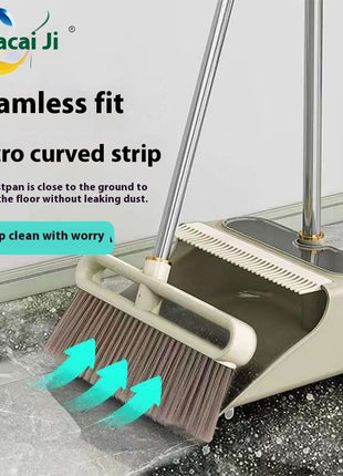Broom and Dustpan Set 113cm – Soft Nylon Bristles, Waterproof PP/PET/Steel, Quick-Dry – Silver Gray