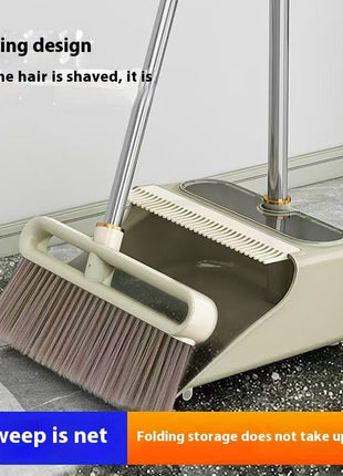 Broom and Dustpan Set 113cm – Soft Nylon Bristles, Waterproof PP/PET/Steel, Quick-Dry – Silver Gray