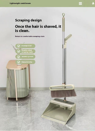 Broom and Dustpan Set 113cm – Soft Nylon Bristles, Waterproof PP/PET/Steel, Quick-Dry – Silver Gray