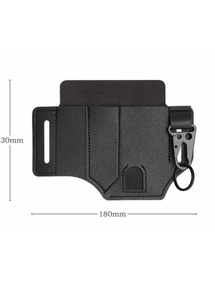 Leather Belt Organizer 13 × 18 cm – 3-Slot EDC Tool Pouch with Key Clip – Compact Carry Sheath