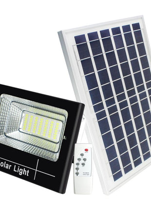 Solar Flood Light 100W Outdoor – 20W Polycrystalline Panel + IP65 Housing – Remote Controlled LED with Light Sensor – 120° Beam – Die-Cast Aluminium