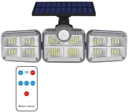 Outdoor Solar LED Floodlight 1000 Lumens – Motion Sensor 3-Head Design with Remote Control – 270° Beam – Black