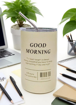Thermal Insulated Coffee Cup 600ml – 304 Stainless Steel Inner – Vacuum Seal Lid – Reusable Metal Straw