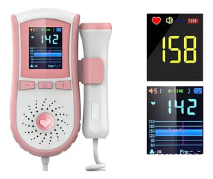 Fetal Doppler with Digital Screen, Independent Probe, Speaker, Pink White ABS Plastic, 2 AA Battery Powered