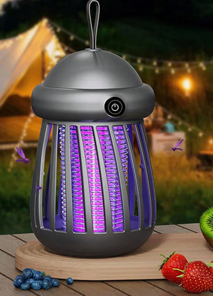 Electric Mosquito Zapper Lamp 1200mAh – UV Trap + 3000V Shock – USB Rechargeable, Grey Portable Insect Light