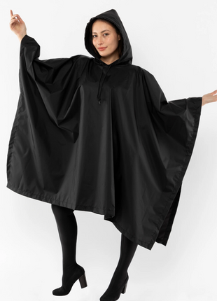 Hooded Cape Raincoat Waterproof Reusable Black Poncho Lightweight Outdoor Rain Protection for Hiking Camping Travel Commuting