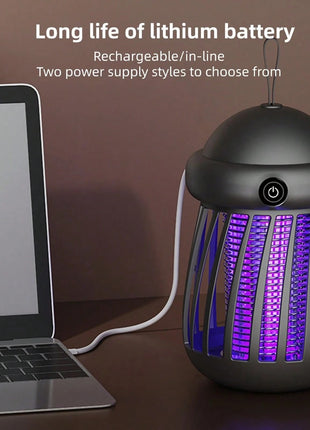 Electric Mosquito Zapper Lamp 1200mAh – UV Trap + 3000V Shock – USB Rechargeable, Grey Portable Insect Light