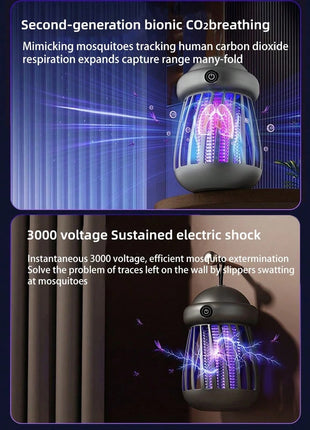 Electric Mosquito Zapper Lamp 1200mAh – UV Trap + 3000V Shock – USB Rechargeable, Grey Portable Insect Light