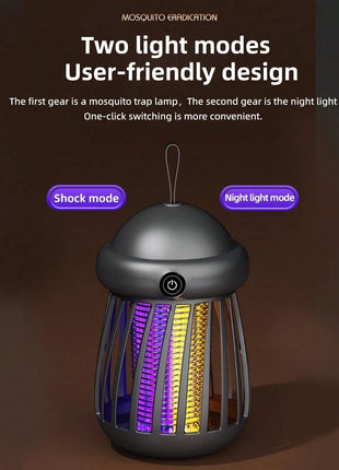 Electric Mosquito Zapper Lamp 1200mAh – UV Trap + 3000V Shock – USB Rechargeable, Grey Portable Insect Light