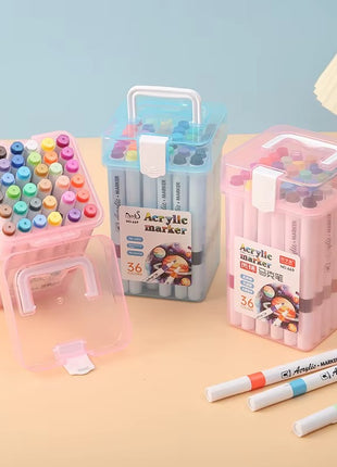 Acrylic Markers Set – Water-Based Fine Tip – Non-Toxic Assorted Colors with Carry Box