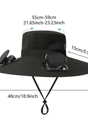 Solar Fan Sun Hat 48cm Brim with Dual Fans – USB Rechargeable Wide Brim Outdoor Cooling Hat