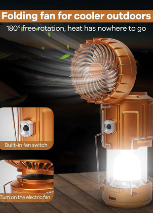 30W Solar Rechargeable Camping LED Light with Fan – ABS Portable Lantern, Bright/Dim Modes, 110-220V C7 Charging Copper