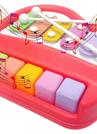 2‑in‑1  Pink Piano Xylophone Toy for Kids – 8‑Tone Musical Instrument with Drum Sticks