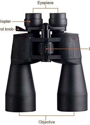 Binoculars 10x60 Porro Prism – BK7 Optics, Wide 7° View, Rubber Grip – Black