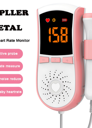 Fetal Doppler with Digital Screen, Independent Probe, Speaker, Pink White ABS Plastic, 2 AA Battery Powered